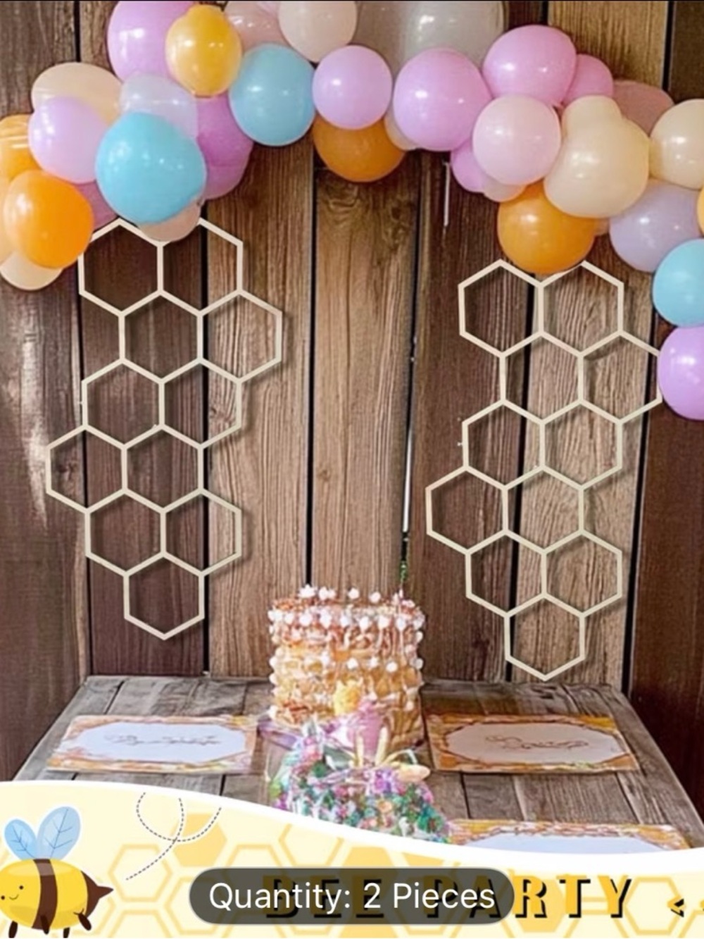 2 pc Large Wood Honeycomb Decor - Bee Themed Shower Birthdays or any Party